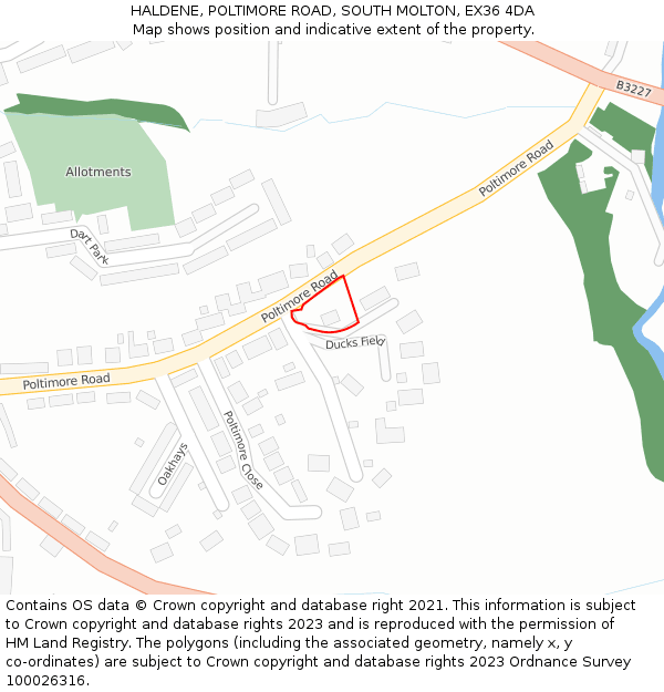 HALDENE, POLTIMORE ROAD, SOUTH MOLTON, EX36 4DA: Location map and indicative extent of plot