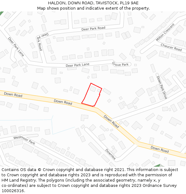 HALDON, DOWN ROAD, TAVISTOCK, PL19 9AE: Location map and indicative extent of plot