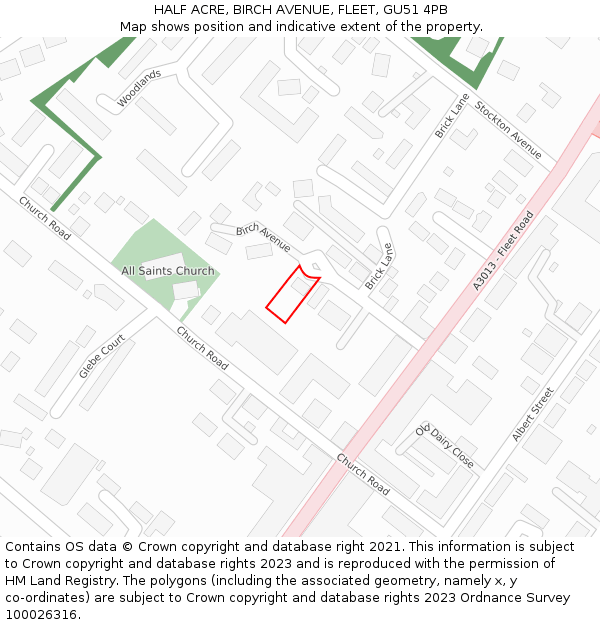 HALF ACRE, BIRCH AVENUE, FLEET, GU51 4PB: Location map and indicative extent of plot