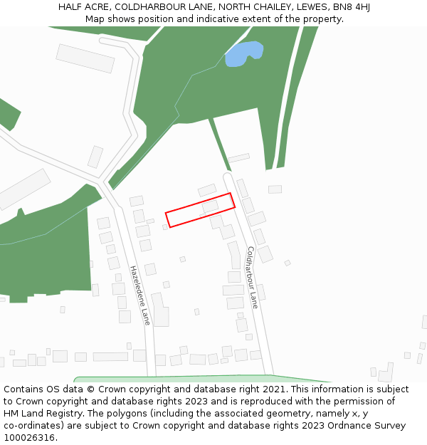 HALF ACRE, COLDHARBOUR LANE, NORTH CHAILEY, LEWES, BN8 4HJ: Location map and indicative extent of plot