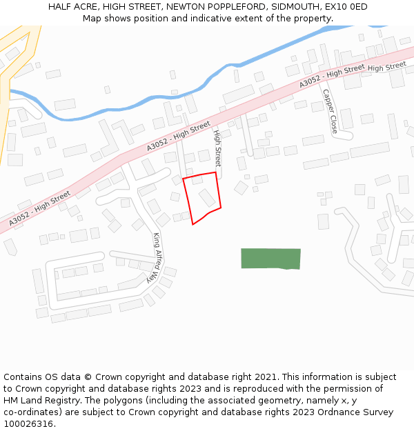 HALF ACRE, HIGH STREET, NEWTON POPPLEFORD, SIDMOUTH, EX10 0ED: Location map and indicative extent of plot