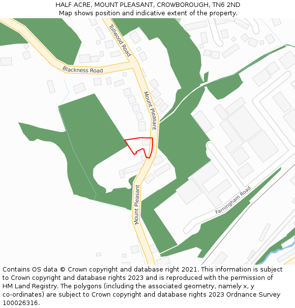 HALF ACRE, MOUNT PLEASANT, CROWBOROUGH, TN6 2ND: Location map and indicative extent of plot