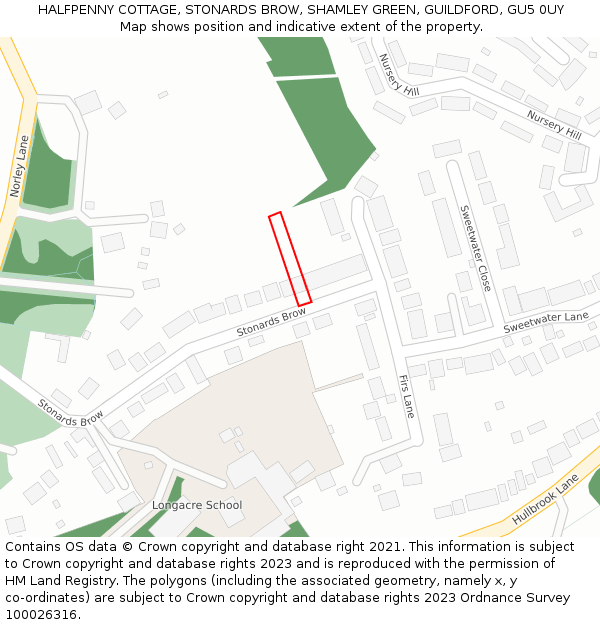 HALFPENNY COTTAGE, STONARDS BROW, SHAMLEY GREEN, GUILDFORD, GU5 0UY: Location map and indicative extent of plot
