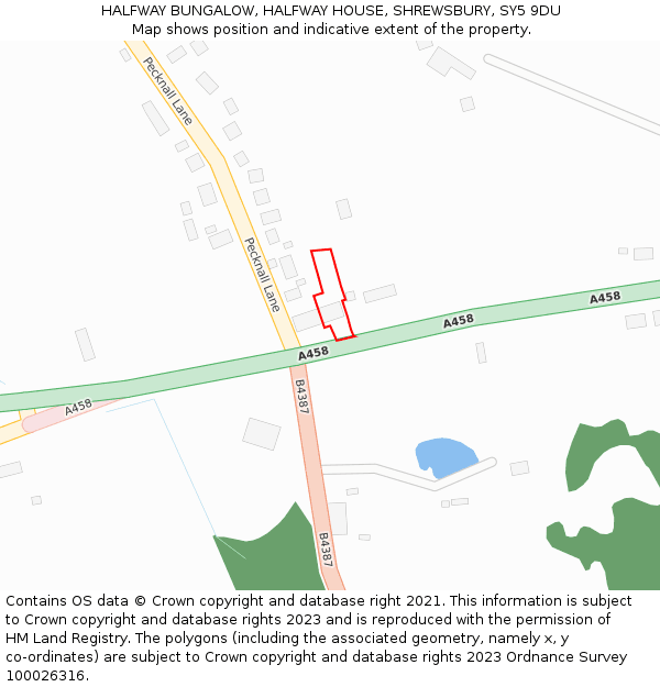 HALFWAY BUNGALOW, HALFWAY HOUSE, SHREWSBURY, SY5 9DU: Location map and indicative extent of plot