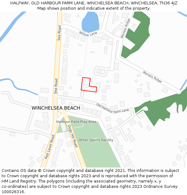 HALFWAY, OLD HARBOUR FARM LANE, WINCHELSEA BEACH, WINCHELSEA, TN36 4JZ: Location map and indicative extent of plot