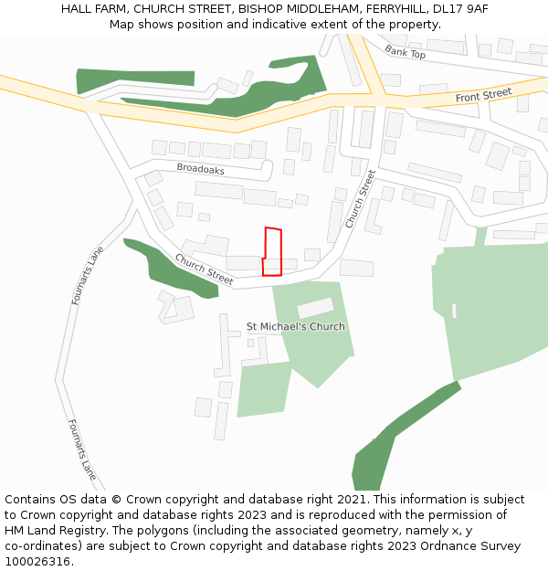 HALL FARM, CHURCH STREET, BISHOP MIDDLEHAM, FERRYHILL, DL17 9AF: Location map and indicative extent of plot