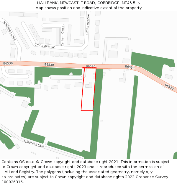 HALLBANK, NEWCASTLE ROAD, CORBRIDGE, NE45 5LN: Location map and indicative extent of plot