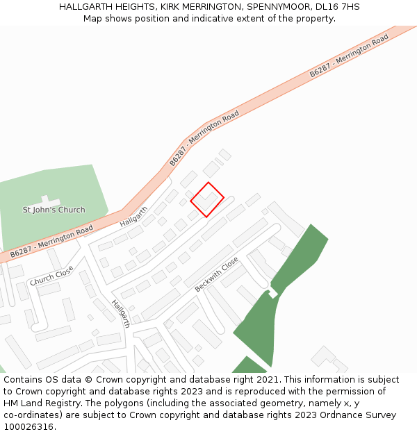 HALLGARTH HEIGHTS, KIRK MERRINGTON, SPENNYMOOR, DL16 7HS: Location map and indicative extent of plot