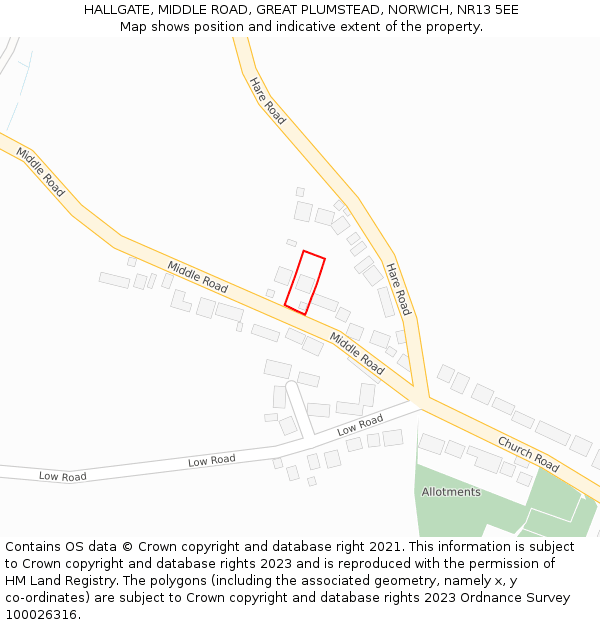 HALLGATE, MIDDLE ROAD, GREAT PLUMSTEAD, NORWICH, NR13 5EE: Location map and indicative extent of plot