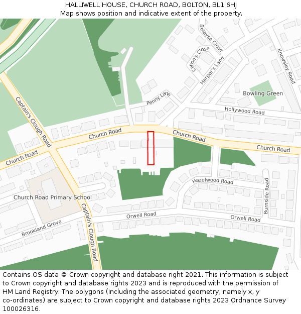 HALLIWELL HOUSE, CHURCH ROAD, BOLTON, BL1 6HJ: Location map and indicative extent of plot
