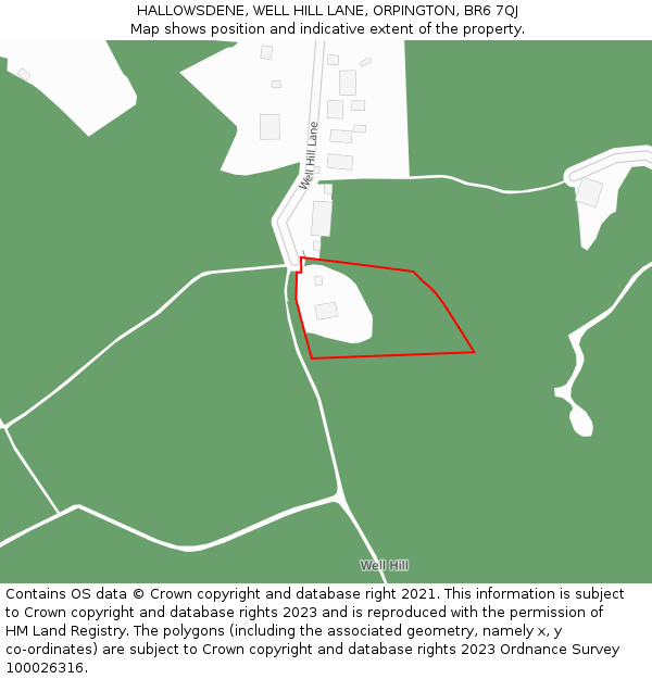 HALLOWSDENE, WELL HILL LANE, ORPINGTON, BR6 7QJ: Location map and indicative extent of plot
