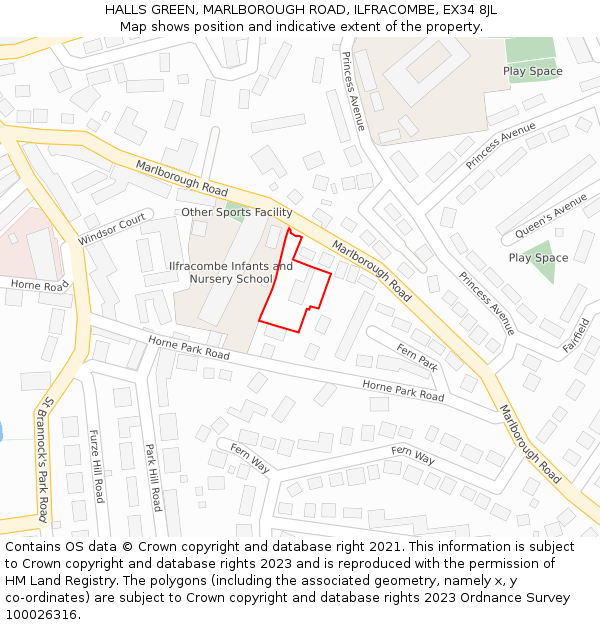 HALLS GREEN, MARLBOROUGH ROAD, ILFRACOMBE, EX34 8JL: Location map and indicative extent of plot