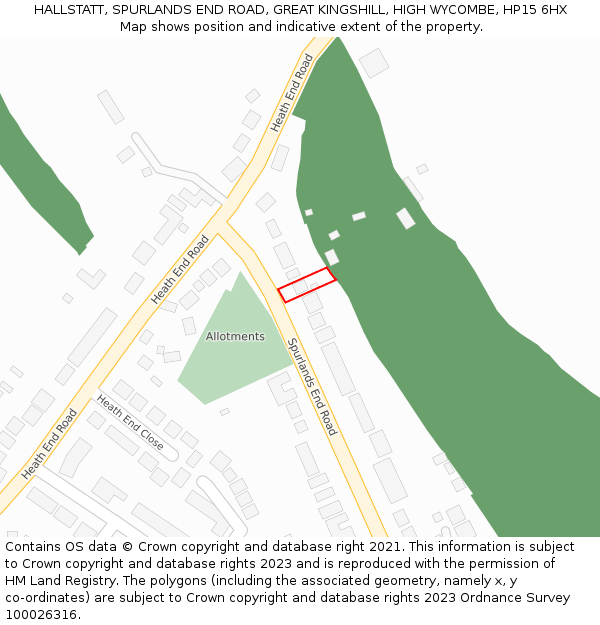 HALLSTATT, SPURLANDS END ROAD, GREAT KINGSHILL, HIGH WYCOMBE, HP15 6HX: Location map and indicative extent of plot