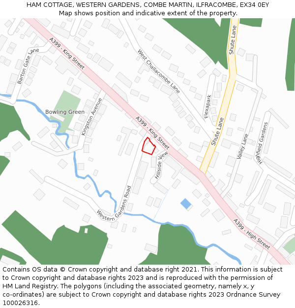 HAM COTTAGE, WESTERN GARDENS, COMBE MARTIN, ILFRACOMBE, EX34 0EY: Location map and indicative extent of plot