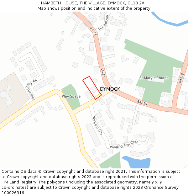 HAMBETH HOUSE, THE VILLAGE, DYMOCK, GL18 2AH: Location map and indicative extent of plot