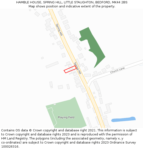 HAMBLE HOUSE, SPRING HILL, LITTLE STAUGHTON, BEDFORD, MK44 2BS: Location map and indicative extent of plot