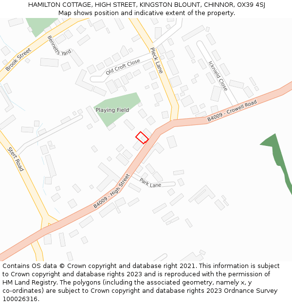HAMILTON COTTAGE, HIGH STREET, KINGSTON BLOUNT, CHINNOR, OX39 4SJ: Location map and indicative extent of plot
