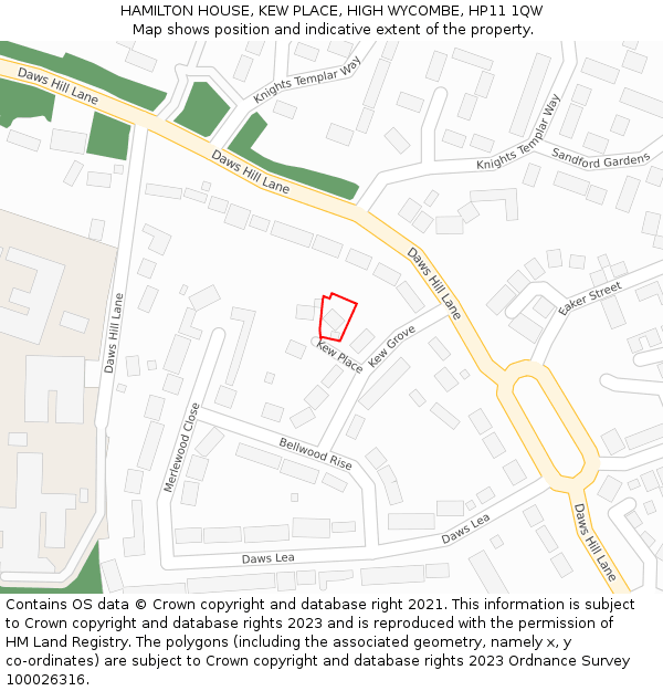 HAMILTON HOUSE, KEW PLACE, HIGH WYCOMBE, HP11 1QW: Location map and indicative extent of plot