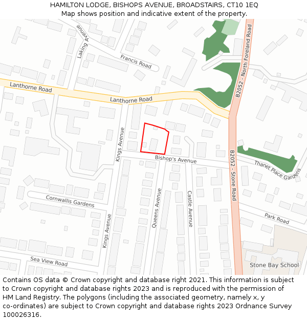 HAMILTON LODGE, BISHOPS AVENUE, BROADSTAIRS, CT10 1EQ: Location map and indicative extent of plot