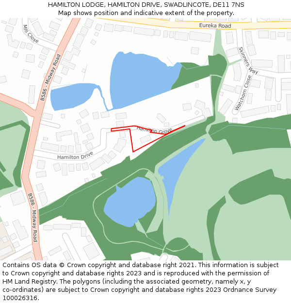 HAMILTON LODGE, HAMILTON DRIVE, SWADLINCOTE, DE11 7NS: Location map and indicative extent of plot