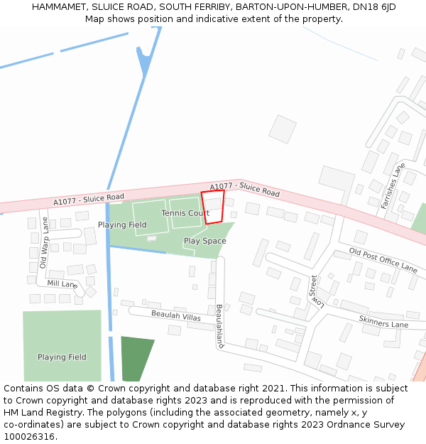 HAMMAMET, SLUICE ROAD, SOUTH FERRIBY, BARTON-UPON-HUMBER, DN18 6JD: Location map and indicative extent of plot