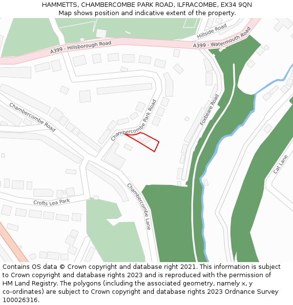 HAMMETTS, CHAMBERCOMBE PARK ROAD, ILFRACOMBE, EX34 9QN: Location map and indicative extent of plot