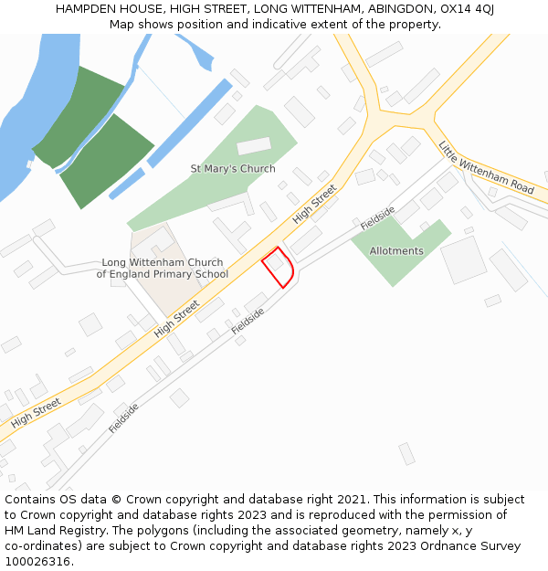 HAMPDEN HOUSE, HIGH STREET, LONG WITTENHAM, ABINGDON, OX14 4QJ: Location map and indicative extent of plot