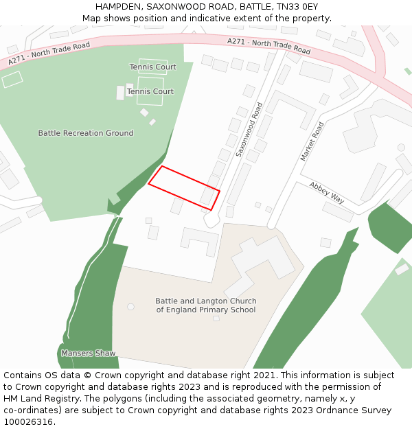 HAMPDEN, SAXONWOOD ROAD, BATTLE, TN33 0EY: Location map and indicative extent of plot