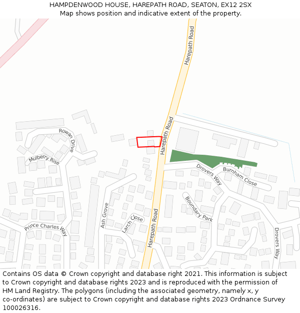 HAMPDENWOOD HOUSE, HAREPATH ROAD, SEATON, EX12 2SX: Location map and indicative extent of plot