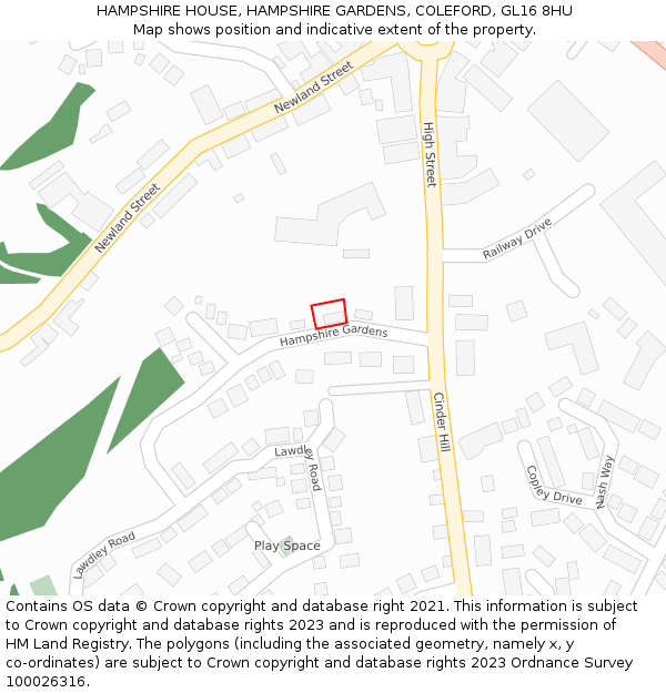 HAMPSHIRE HOUSE, HAMPSHIRE GARDENS, COLEFORD, GL16 8HU: Location map and indicative extent of plot