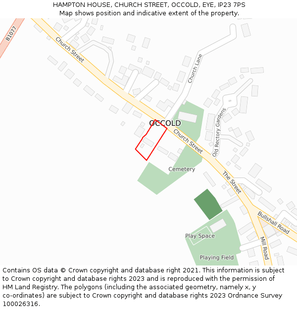 HAMPTON HOUSE, CHURCH STREET, OCCOLD, EYE, IP23 7PS: Location map and indicative extent of plot
