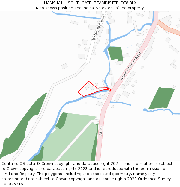 HAMS MILL, SOUTHGATE, BEAMINSTER, DT8 3LX: Location map and indicative extent of plot