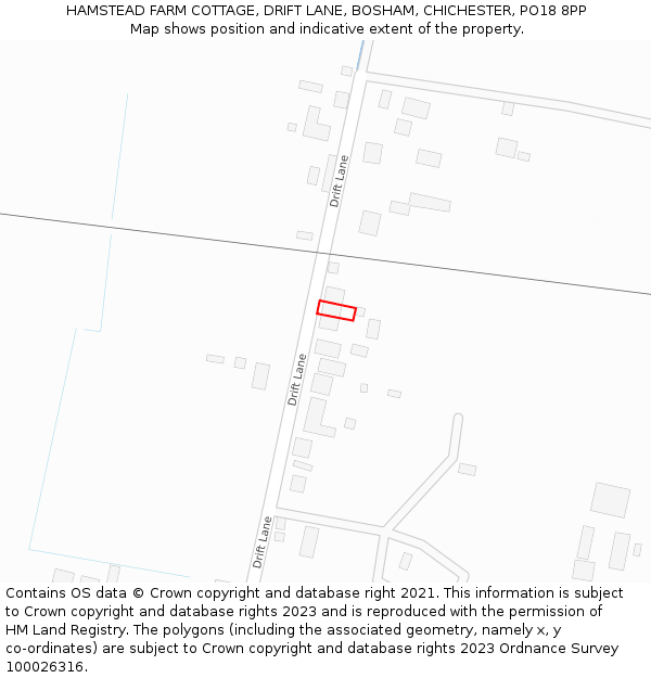 HAMSTEAD FARM COTTAGE, DRIFT LANE, BOSHAM, CHICHESTER, PO18 8PP: Location map and indicative extent of plot