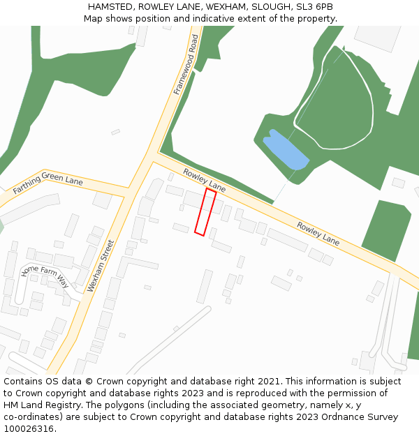 HAMSTED, ROWLEY LANE, WEXHAM, SLOUGH, SL3 6PB: Location map and indicative extent of plot