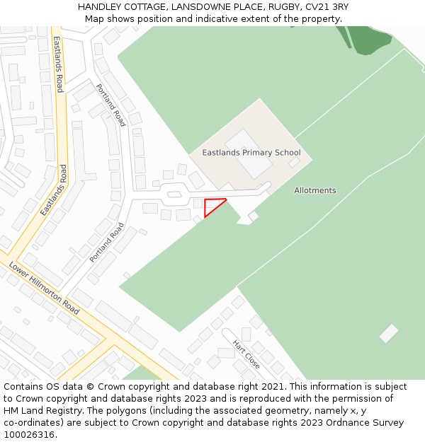 HANDLEY COTTAGE, LANSDOWNE PLACE, RUGBY, CV21 3RY: Location map and indicative extent of plot