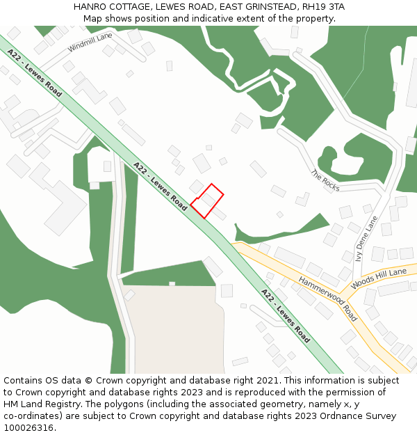 HANRO COTTAGE, LEWES ROAD, EAST GRINSTEAD, RH19 3TA: Location map and indicative extent of plot