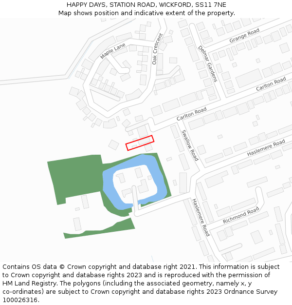 HAPPY DAYS, STATION ROAD, WICKFORD, SS11 7NE: Location map and indicative extent of plot