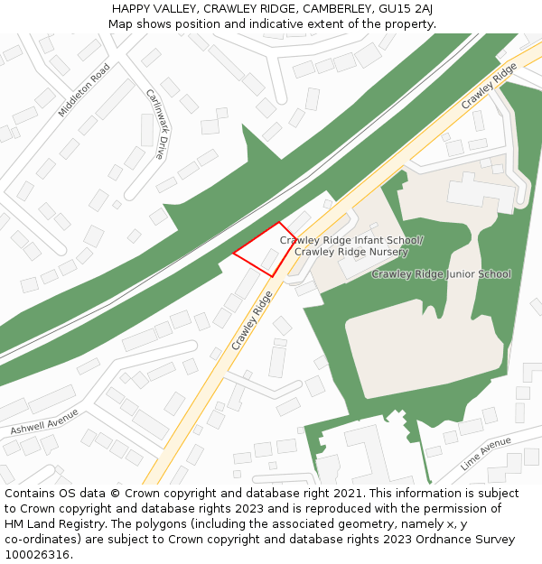 HAPPY VALLEY, CRAWLEY RIDGE, CAMBERLEY, GU15 2AJ: Location map and indicative extent of plot