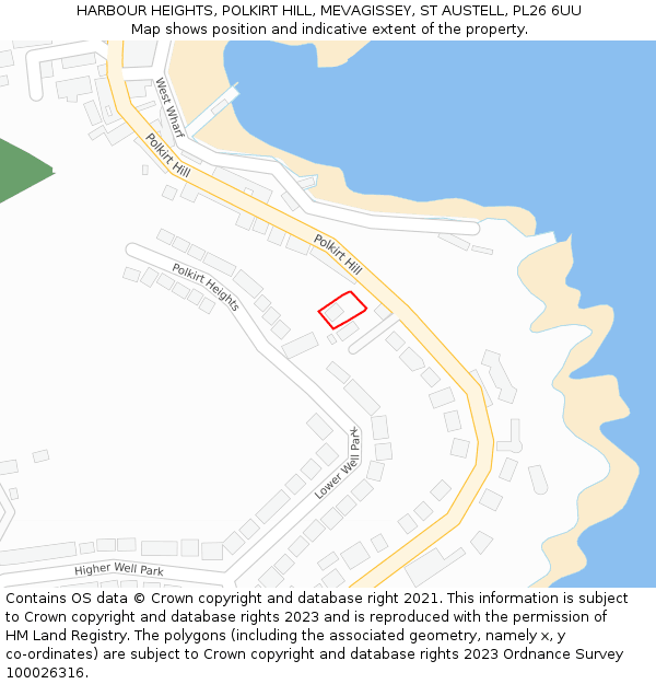 HARBOUR HEIGHTS, POLKIRT HILL, MEVAGISSEY, ST AUSTELL, PL26 6UU: Location map and indicative extent of plot