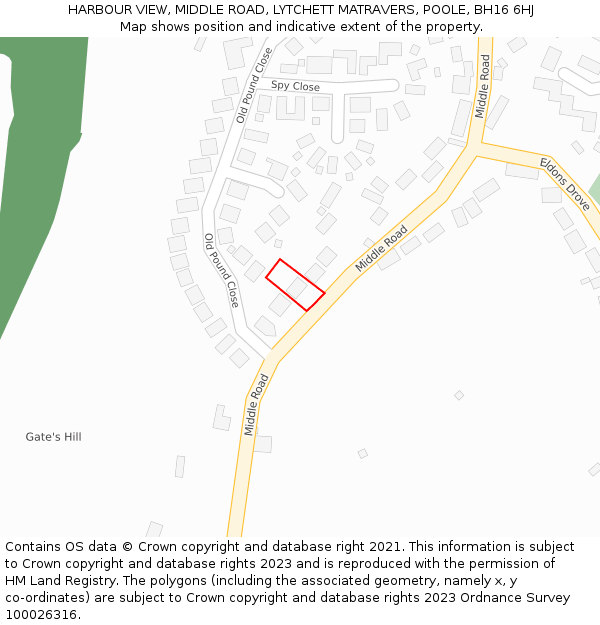 HARBOUR VIEW, MIDDLE ROAD, LYTCHETT MATRAVERS, POOLE, BH16 6HJ: Location map and indicative extent of plot