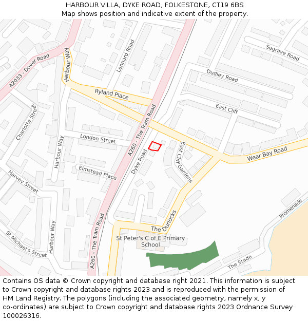 HARBOUR VILLA, DYKE ROAD, FOLKESTONE, CT19 6BS: Location map and indicative extent of plot