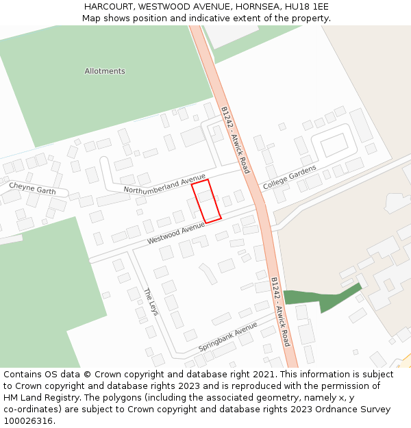 HARCOURT, WESTWOOD AVENUE, HORNSEA, HU18 1EE: Location map and indicative extent of plot
