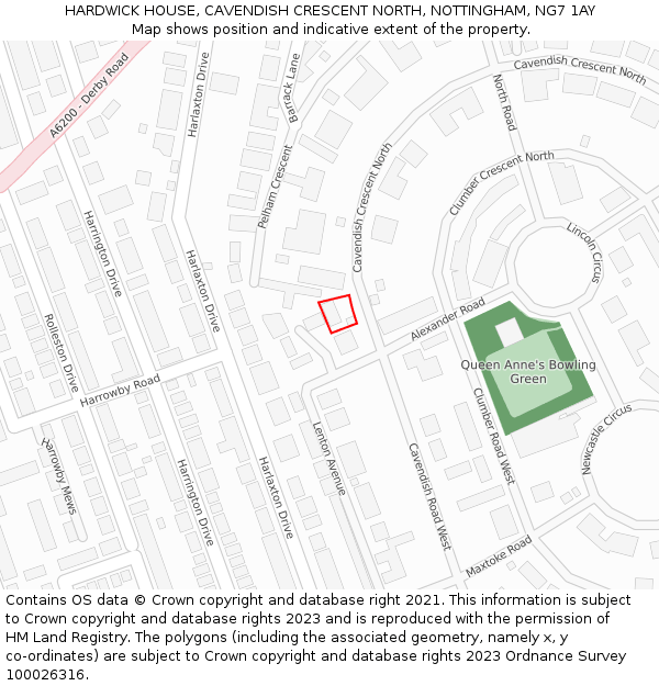HARDWICK HOUSE, CAVENDISH CRESCENT NORTH, NOTTINGHAM, NG7 1AY: Location map and indicative extent of plot