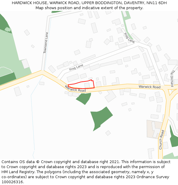 HARDWICK HOUSE, WARWICK ROAD, UPPER BODDINGTON, DAVENTRY, NN11 6DH: Location map and indicative extent of plot