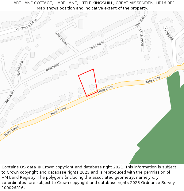HARE LANE COTTAGE, HARE LANE, LITTLE KINGSHILL, GREAT MISSENDEN, HP16 0EF: Location map and indicative extent of plot