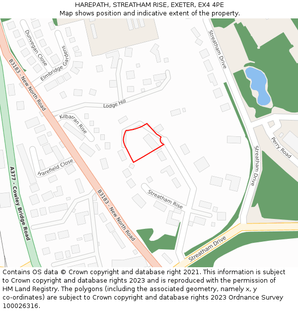HAREPATH, STREATHAM RISE, EXETER, EX4 4PE: Location map and indicative extent of plot