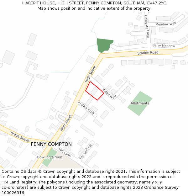 HAREPIT HOUSE, HIGH STREET, FENNY COMPTON, SOUTHAM, CV47 2YG: Location map and indicative extent of plot