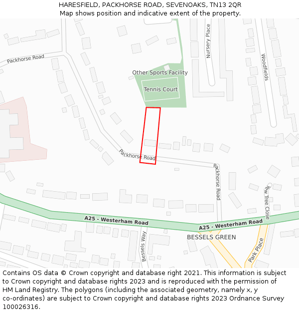 HARESFIELD, PACKHORSE ROAD, SEVENOAKS, TN13 2QR: Location map and indicative extent of plot