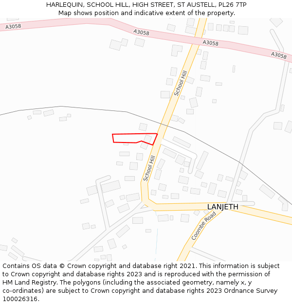 HARLEQUIN, SCHOOL HILL, HIGH STREET, ST AUSTELL, PL26 7TP: Location map and indicative extent of plot