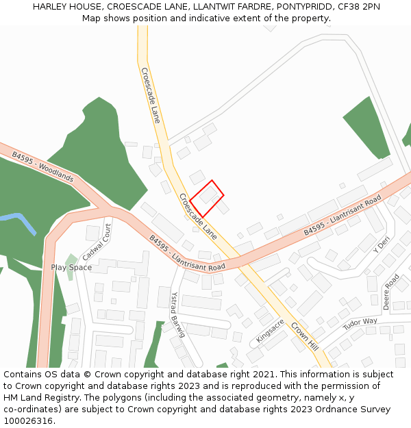 HARLEY HOUSE, CROESCADE LANE, LLANTWIT FARDRE, PONTYPRIDD, CF38 2PN: Location map and indicative extent of plot
